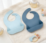 1-Pack  Baby Silicone Folding Bibs, Lemon Yellow / Coral, Each with Storage Box, Soft, Lightweight, Waterproof and Stain-Resistant