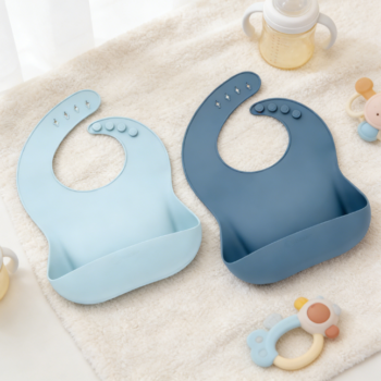 1-Pack  Baby Silicone Folding Bibs, Lemon Yellow / Coral, Each with Storage Box, Soft, Lightweight, Waterproof and Stain-Resistant