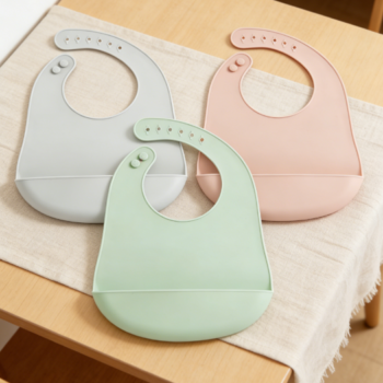 1-Pack Baby Silicone Bibs, Light Pink, with Food Collection Tray, Waterproof Design, Soft and Fitting, Protective Feeding Bibs