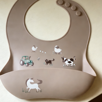 1-Pack Baby Silicone Bibs: Happy Fruit Pear Pattern, with Food Tray, Dishwasher Cleanable, Soft, Waterproof, Easy-to-Fit