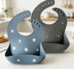 1-Pack Baby Silicone Bibs: Happy Naughty Boy Heart Pattern, with Food Tray, Dishwasher Cleanable, Waterproof, Stain-Resistant, Adjustable