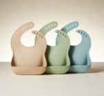 1-Pack Baby Silicone Bibs: Soft blue color, adjustable fit, waterproof and easy to clean, with food collection slot